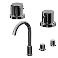 Modern Chrome Kitchen Faucet With Control Knobs And Handle Components