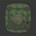 Scenic Medieval Castle Landscape With Stone Walls Towers Circular Central Structure And Green Grass Pathways