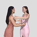 Two Women Dressed In Elegant Dresses And High Heels Interacting