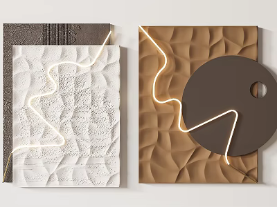 Modern Textured Wall Decor Pieces With Illuminated Details And Panels 3d model