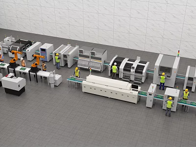 Modern Industrial Equipment Production Line With Automated Machinery And Workers 3d model
