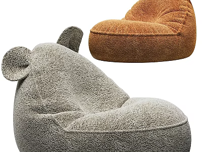 Gray And Brown Plush Bean Bag Chair With Cute Ear Design For Comfortable Seating 3d model