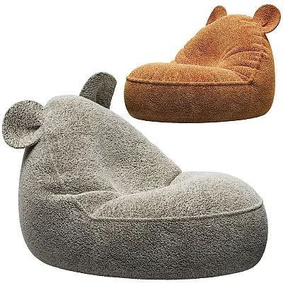 Gray And Brown Plush Bean Bag Chair With Cute Ear Design For Comfortable Seating 3d model