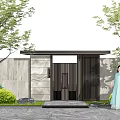 Luxury Modern Entrance Gate With Metal Grille Design And Stone Wall Background