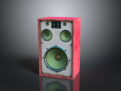 Pink Vintage Electronic Audio Speaker With Three Drivers And Retro Design 3d model
