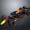 Blue And Yellow Formula 1 Race Car With Oracle Grace Logos And Red Rims