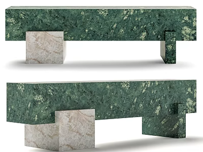 Green Marble Console Table With White Supports And Modern Design Details 3d model