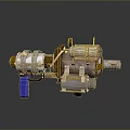 Sci Fi Mechanical Weapon with Blue Grip Yellow Accents and Metallic Finish