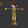 3D Game Movie Character With Gray Hair Green Hat Green Outfit And Brown Boots