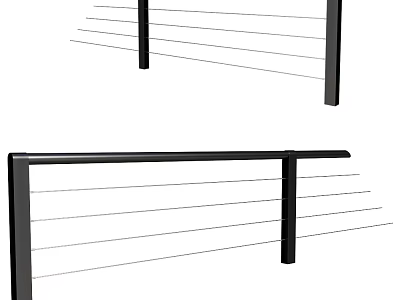 Modern Black Metal Railing Components With Horizontal Cables And Support Posts 3d model