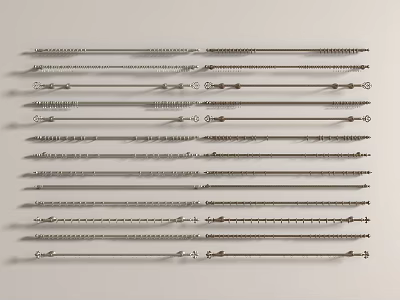 Different Types of Stainless Steel Medical Tools Arranged on White Surface 3d model