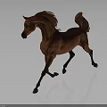 Brown Running Horse Sculpture With Flowing Mane And Tail On Gray Background