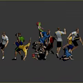 People In Colored Sportswear Playing Sports Jumping Running Reaching On Gray Background With Reflective Floor