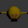 Game And Movie Character With Yellow Body Large Eye Pink Hair Blue Pants Smiling Expression