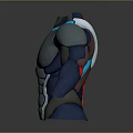 Silver Metallic Armor Style Fitted Bodysuit With Blue Accents And Long Sleeves