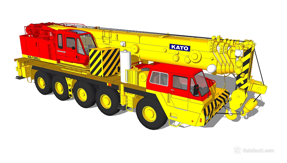 KATO Red And Yellow Mobile Crane With Multi Wheel Design And Extended Boom 3d model