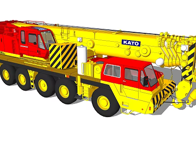 KATO Red And Yellow Mobile Crane With Multi Wheel Design And Extended Boom 3d model