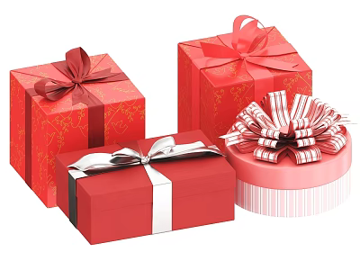 Festive Red Gift Boxes Decoration Set With Elegant Ribbons And Shapes 3d model