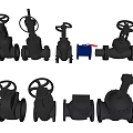 Various Types of Industrial Metal Valves with Blue Control Component