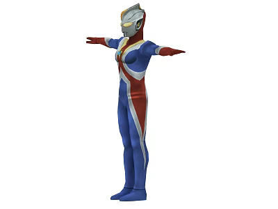 Game Movie Character In Blue Red Silver Suit With Helmet Arms Outstretched 3d model