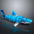 Blue Mechanical Shark Character Constructed With Building Blocks And Unique Design Details
