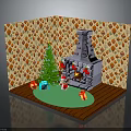 Festive Christmas Indoor Scene With Christmas Tree Fireplace Gifts Stockings And Decorated Walls