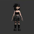 Cartoon Girl Wearing Black Crop Top Pleated Skirt Fishnet Stockings And Platform Boots