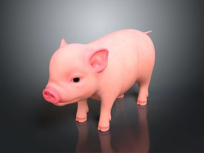 Cute Pink Piglet Standing on Dark Background with Reflection 3d model