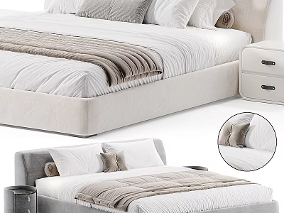 Double Bed With Light Colored Design Soft Pillows Cozy Blanket And Matching Nightstand 3d model