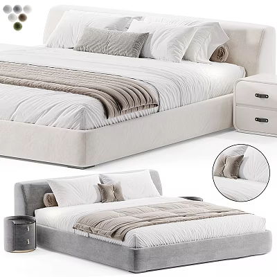 Double Bed With Light Colored Design Soft Pillows Cozy Blanket And Matching Nightstand 3d model
