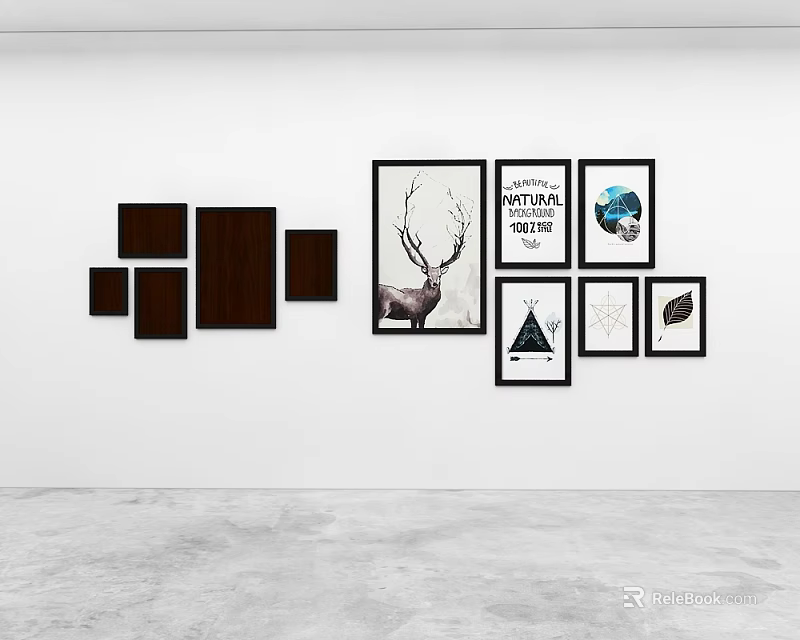 Wall Decor With Decorative Plates Featuring Deer Art Happy Moments Text And Leaf Patterns 3d model 