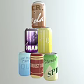 Assorted Colorful Beverage Cans Stacked with Cola Lime and Fruit Flavors