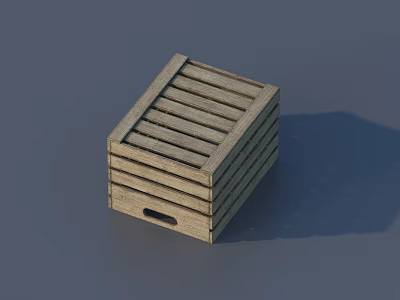 Rustic Wooden Crate With Striped Top Design And Handhold For Storage Use 3d model