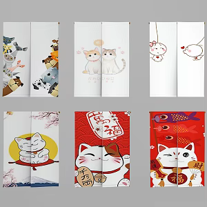 Japanese-style Kitchen Curtain Hanging Curtain Cloth Curtain Partition 3d model