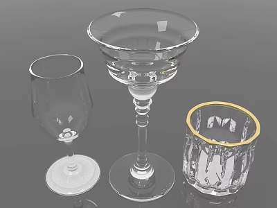 Elegant Transparent Glass Wine Glasses With Stemmed And Gold Rimmed Tumbler Design 3d model