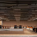 Modern Restaurant Interior With Wooden Walls Chandeliers Bar Counter And Tables Chairs