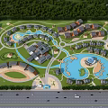 Aerial View Planning of Residential Community With Green Spaces Water Features and Buildings