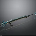 Frost Dragon Themed Long Staff Weapon With Icy Blue Crystal Details