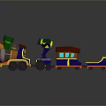 Colorful Toy Train 3D Model With Multiple Carriages Green Chimney Blue Car And Red Roof