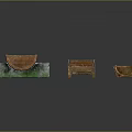 Large And Small Wooden Garden Planters Placed On Moss Covered Stones For Garden Decor