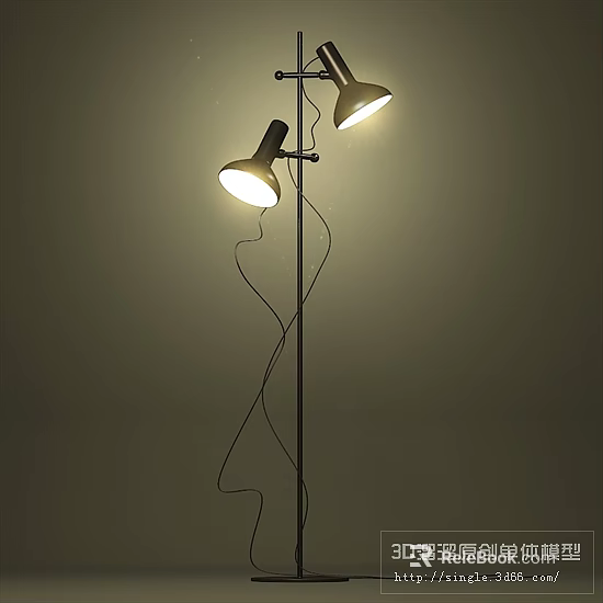 Modern Curved Floor Lamp With Double Illuminated Heads And Black Stand 3d model 