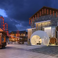 Traditional Chinese Commercial Street With Lanterns Modern Design Elements And Night Lighting Plaza