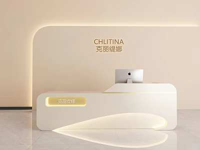 CHLITINA Store Front Desk With White LED Light Design And Computer 3d model