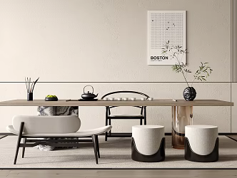 Tea Table Tea Set Low Stool Bench Plant Book Teapot Single Chair Landscape 3d model