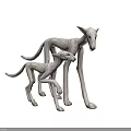 White Long Limbed Mythical Canine Creatures 3D Model on Gradient Purple Background