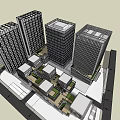 Modern High Rise Office Buildings In Urban Commercial Complex With Green Areas