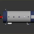 Industrial Steam Boiler With Cylindrical Silver Blue Body Control Panel Pipes And Valves