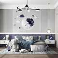 Starry Theme Kids Room Interior With Moon Decor Stars Teddy Bear Bed And Rug