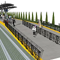 Modern Train Station Platform With Shelter Digital Screens Passengers And Green Landscaping