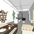 Beauty Hair Salon Interior With Red Sofa Barber Chairs White Workstations Brick Wall Metal Pipes